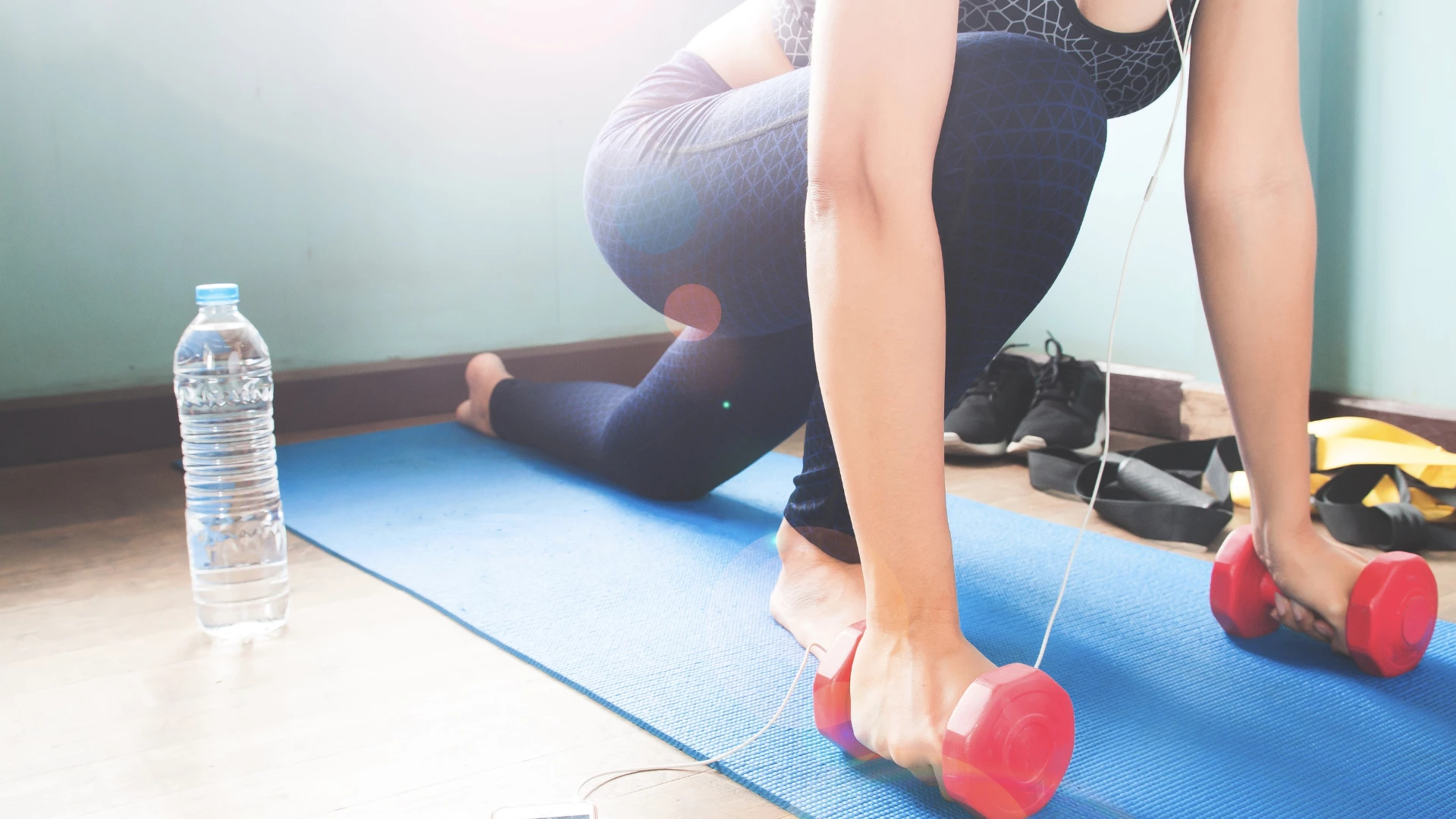 Fitness female stretching her body on yoga mat, Workout and Healthy lifestyle concept