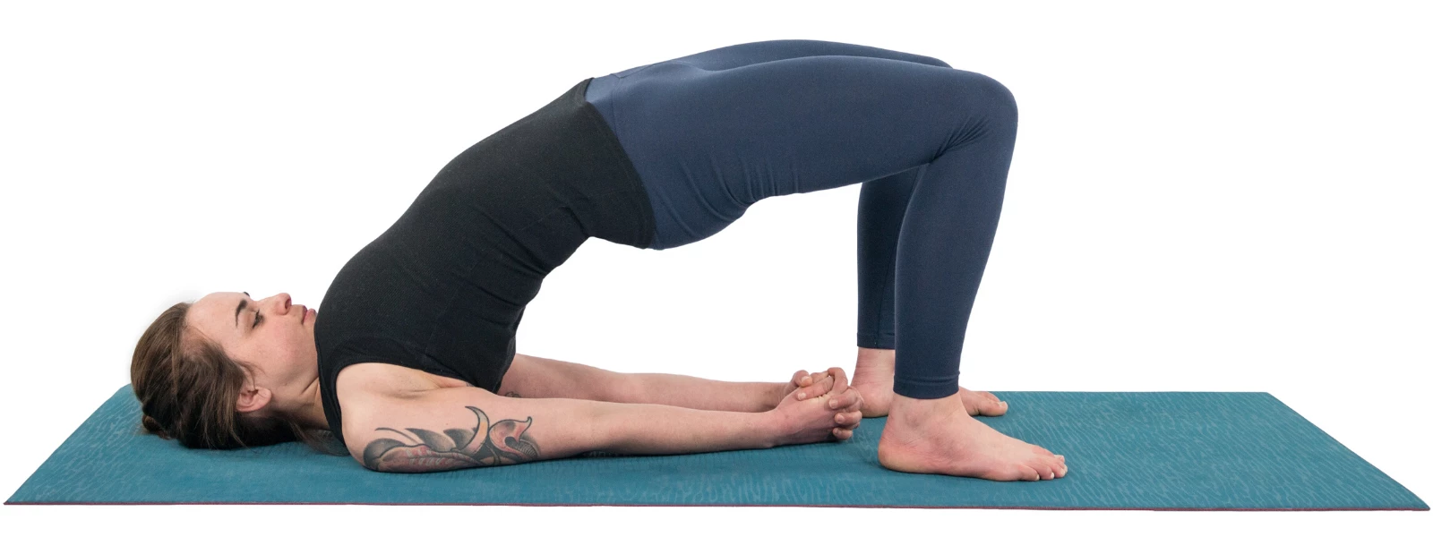 Bridge Pose (Setu Bandha Sarvangasana) variation interlace hands for chest opener