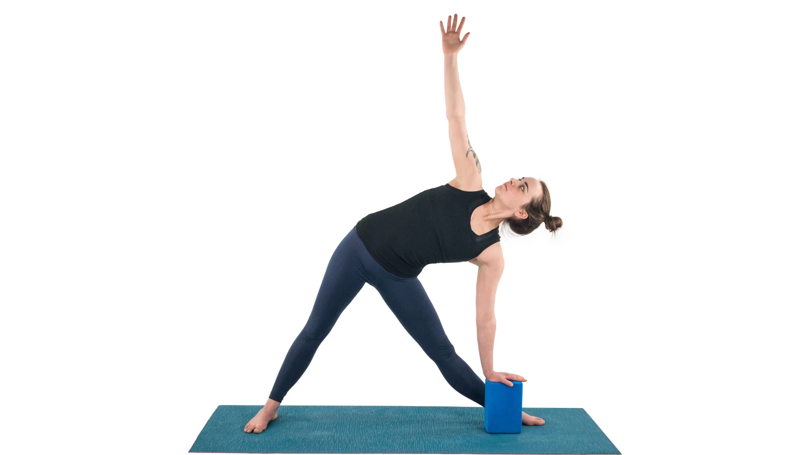 Triangle Pose (Utthita Trikonasana) with hand on block