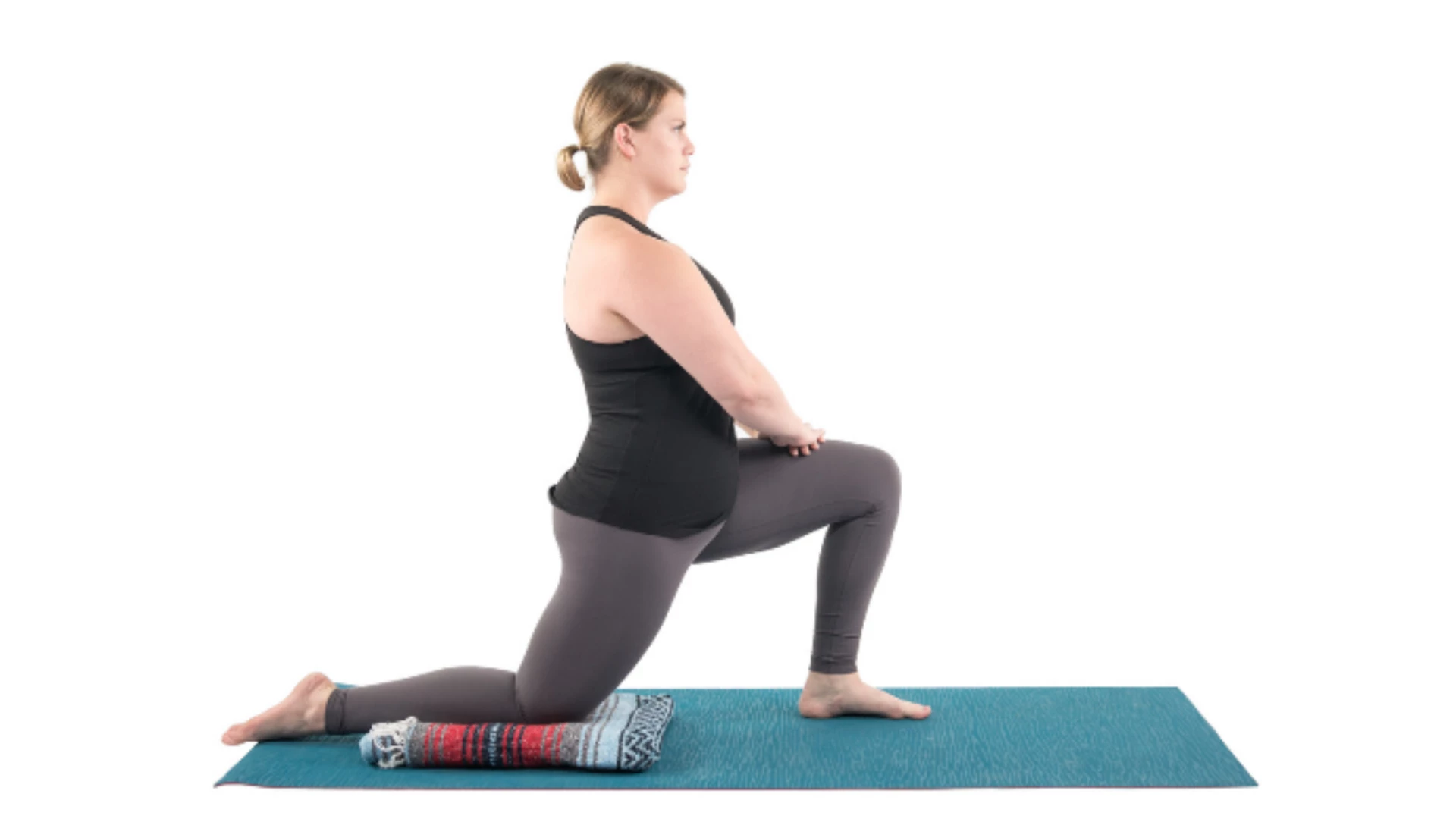 Low Lunge or Anjaneyasana part of Surya Namaskar, yoga with props, sequence flow with change