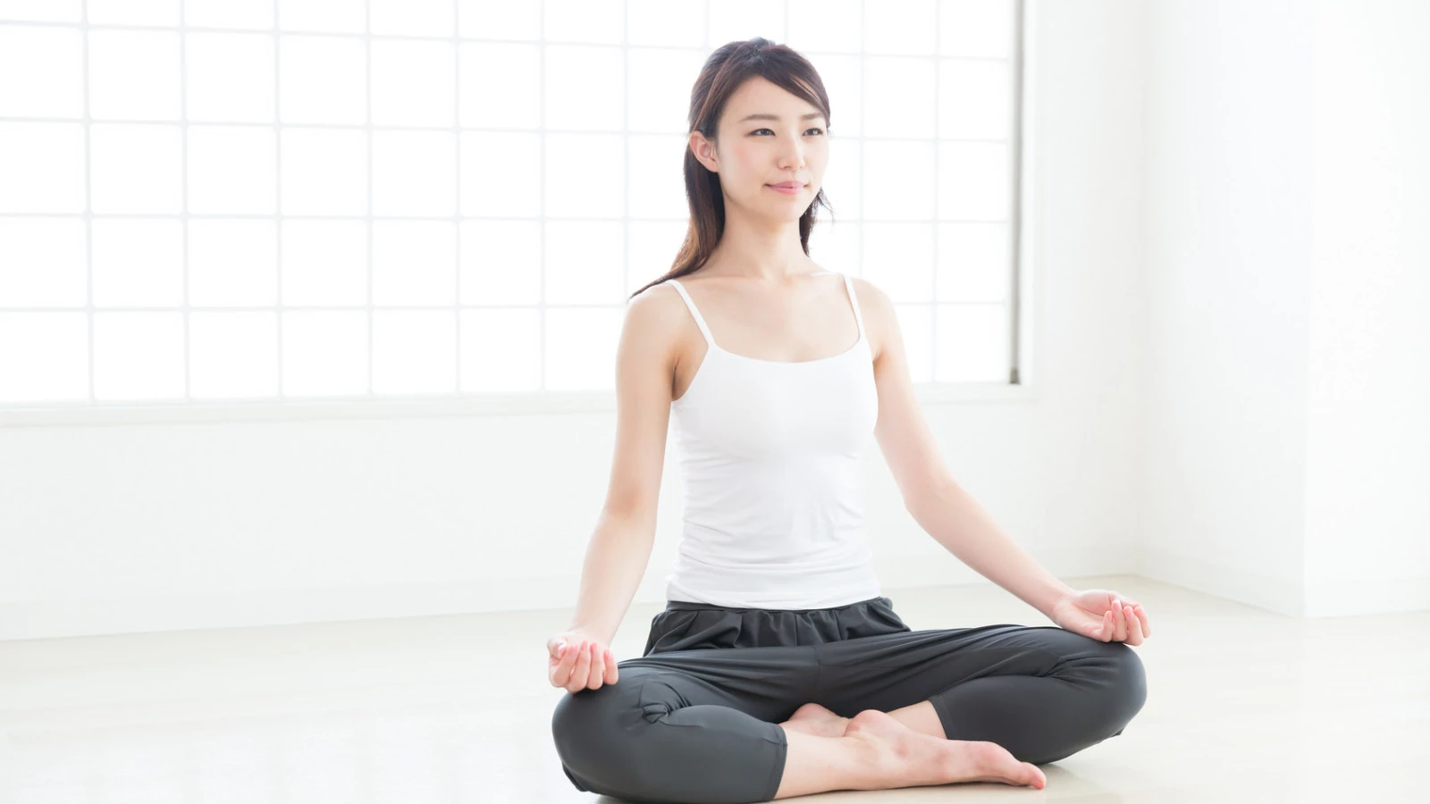 Woman doing easy pose with ear to shoulder stretch sukhasana exercise. Flat  vector illustration isolated on white background 7745845 Vector Art at  Vecteezy