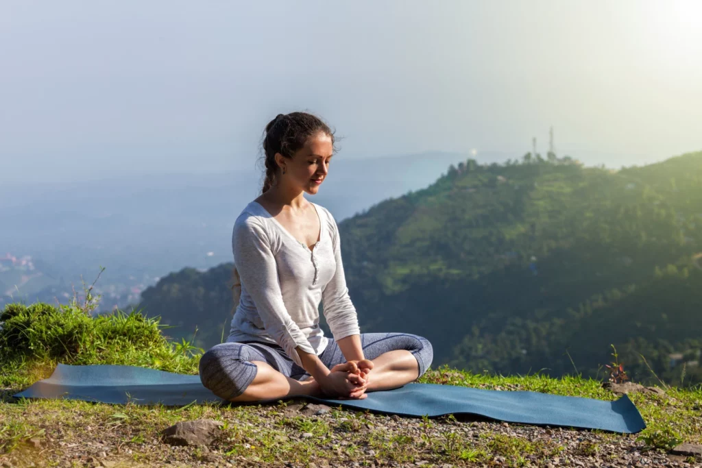 Butterfly Pose or Baddha Konasana practiced for relaxation and developing inner awareness