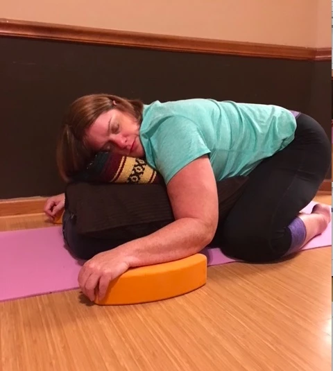 Yogi Woman Practices Child Pose Variation in Studio Stock Image - Image of  floor, girl: 207235139