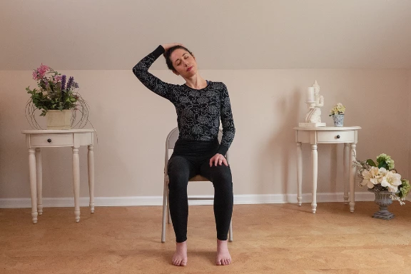 Neck Stretch, Chair Yoga, Gentle stretching, pain relief, greater rom