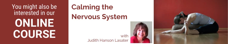 Judith Hanson Lasater, Yoga teacher, Restorative Yoga, YogaU presenter, calming the nervous system, the art of forward bends