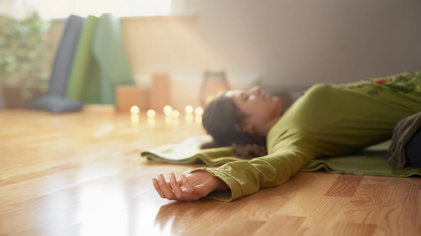 Yoga student practicing in rest mode