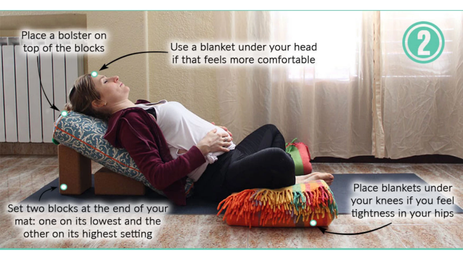 Restorative yoga prop setup for savasana (for pregnant folks & larger  bodies) - Body Positive Yoga