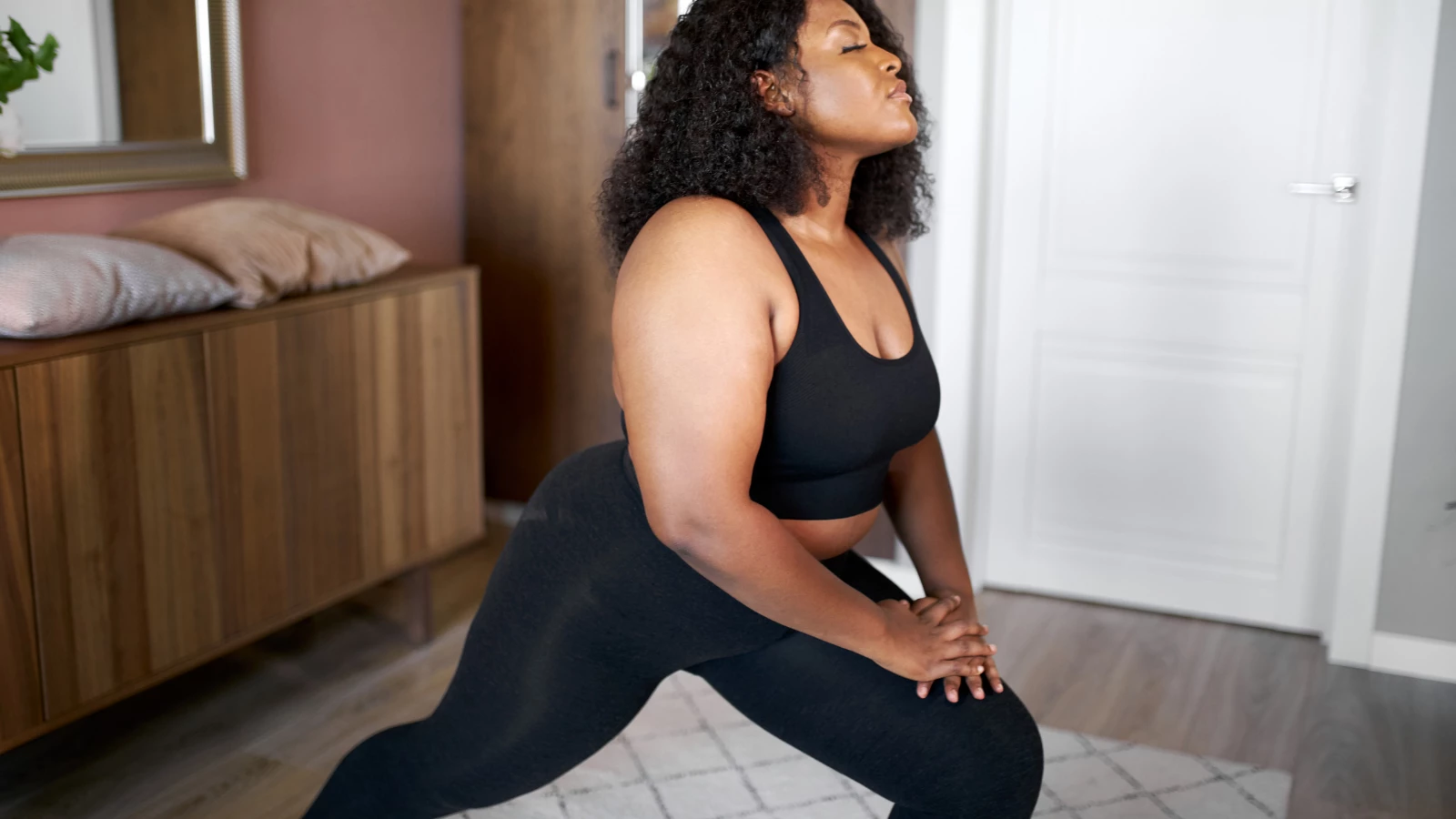 Plus size woman doing yoga and meditation.Plus size woman doing