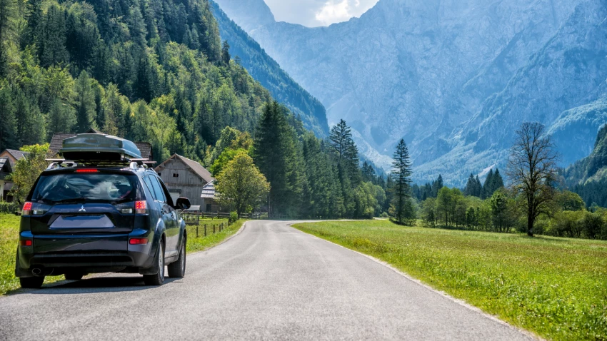 Car traveling on a mountain road