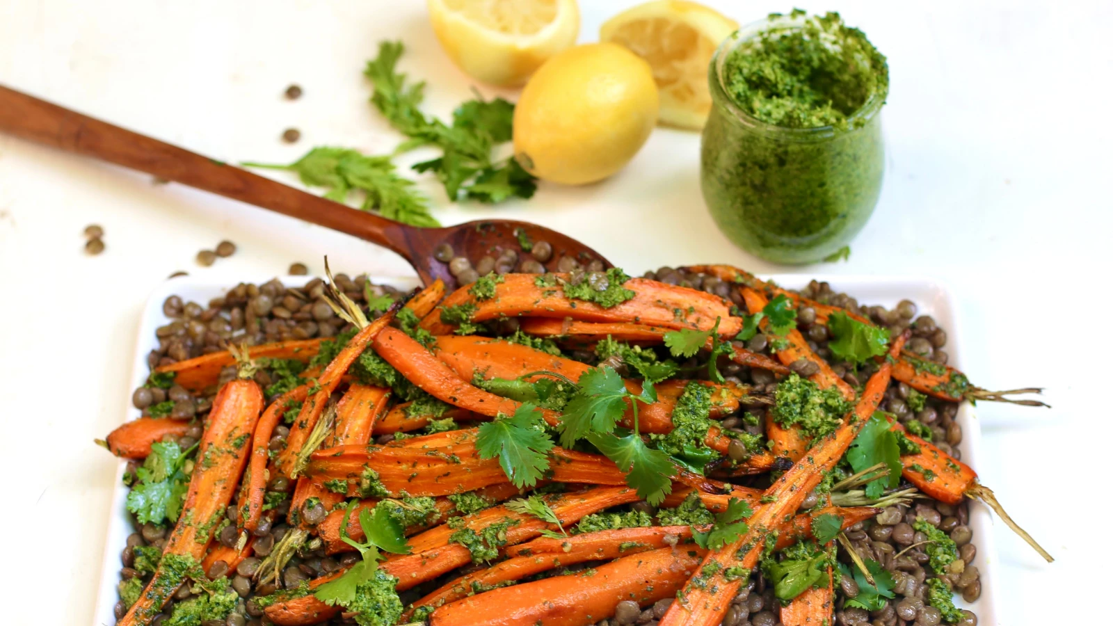 Lentils and Carrots with pesto