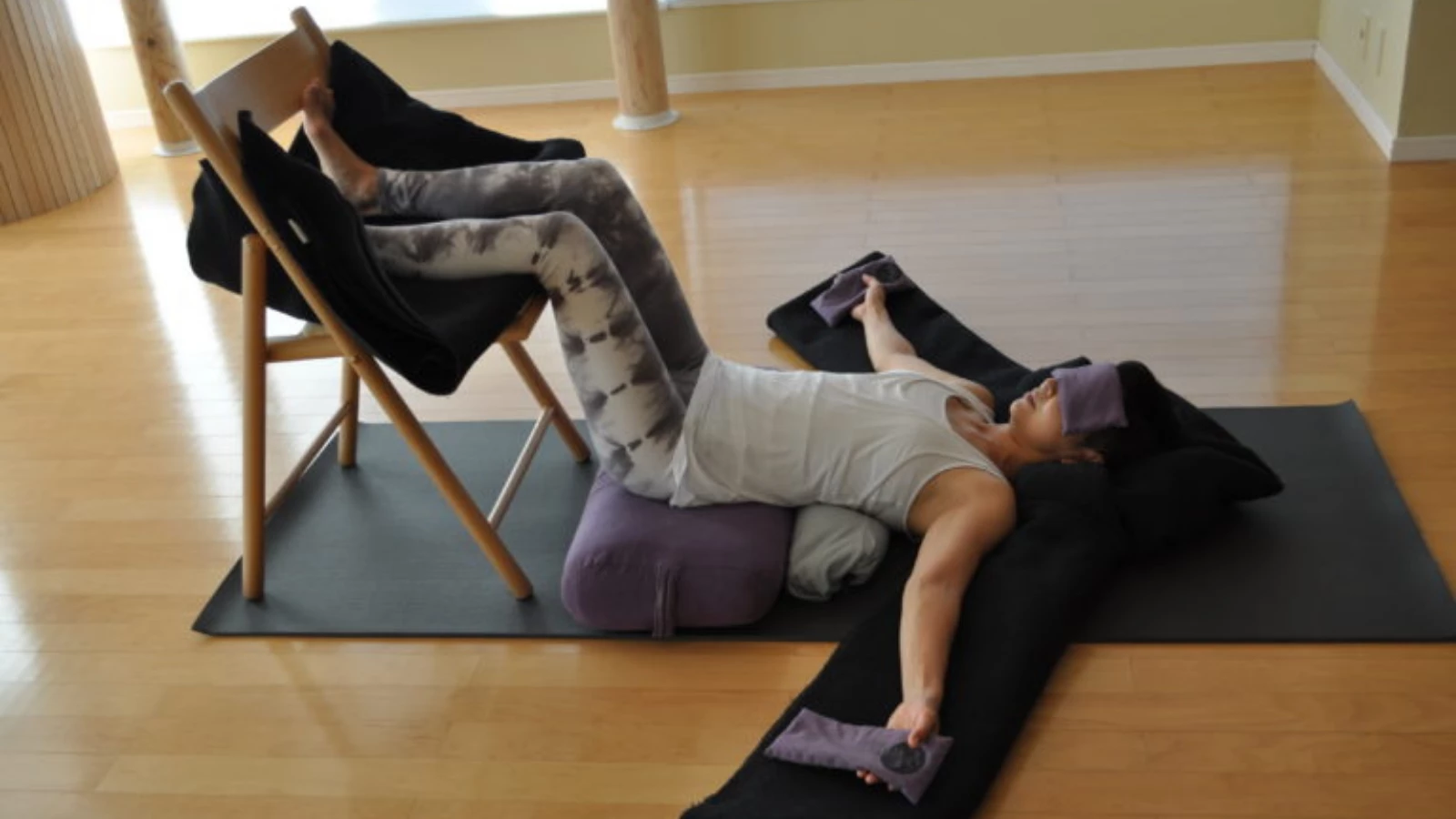 Instant Maui is a comfortable supported restorative pose.