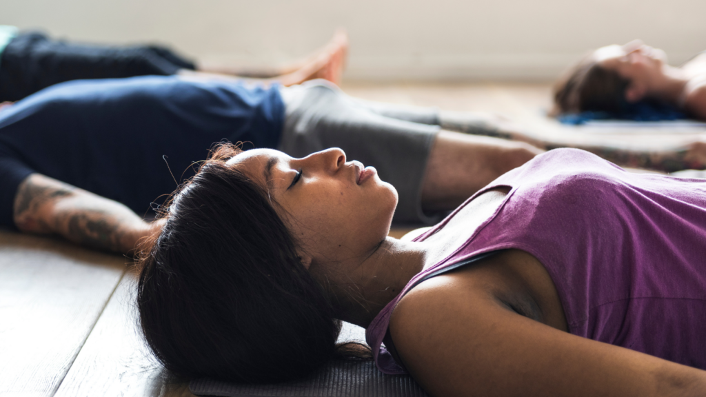 Group of diverse people are joining a yoga class.