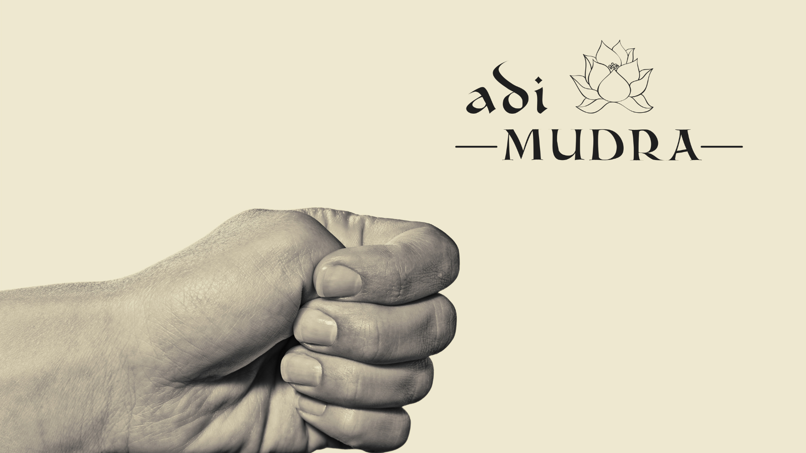 Adi mudra. Yogic hand gesture. Isolated on toned background black and white.