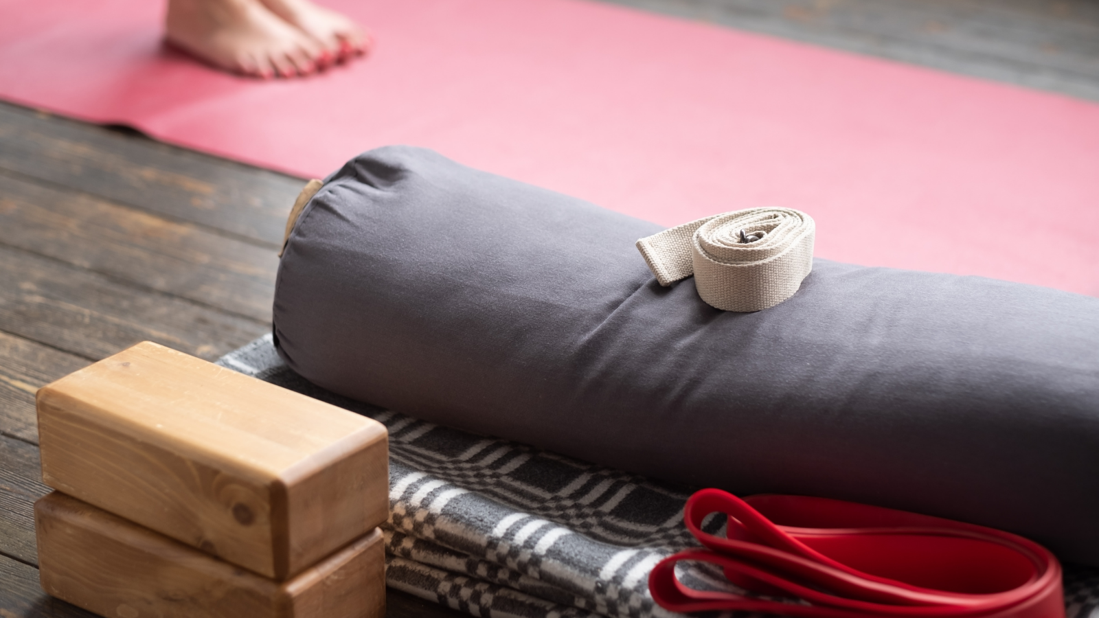 Yoga props ready for yoga lesson