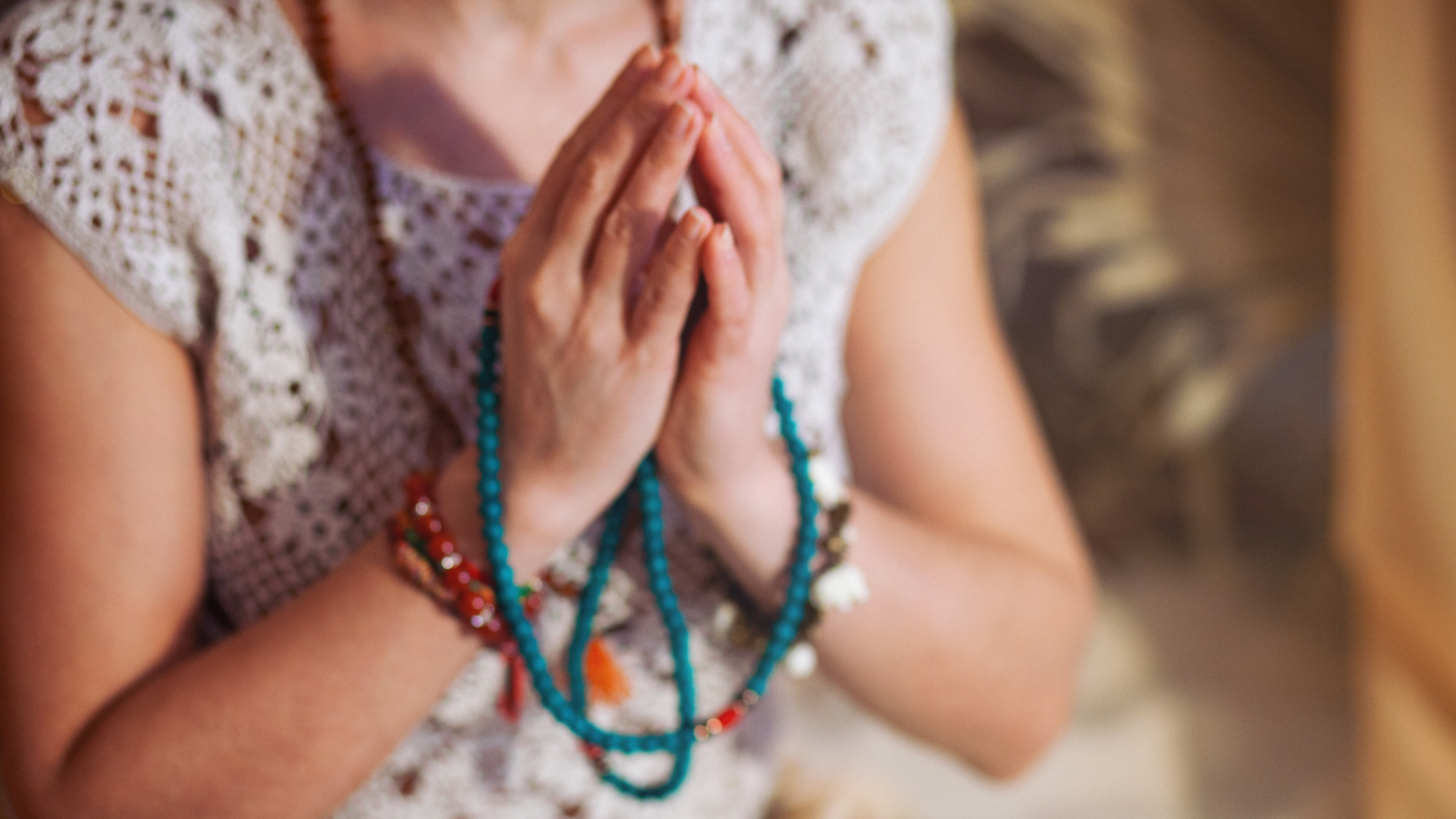 Calm woman meditating in lotus position