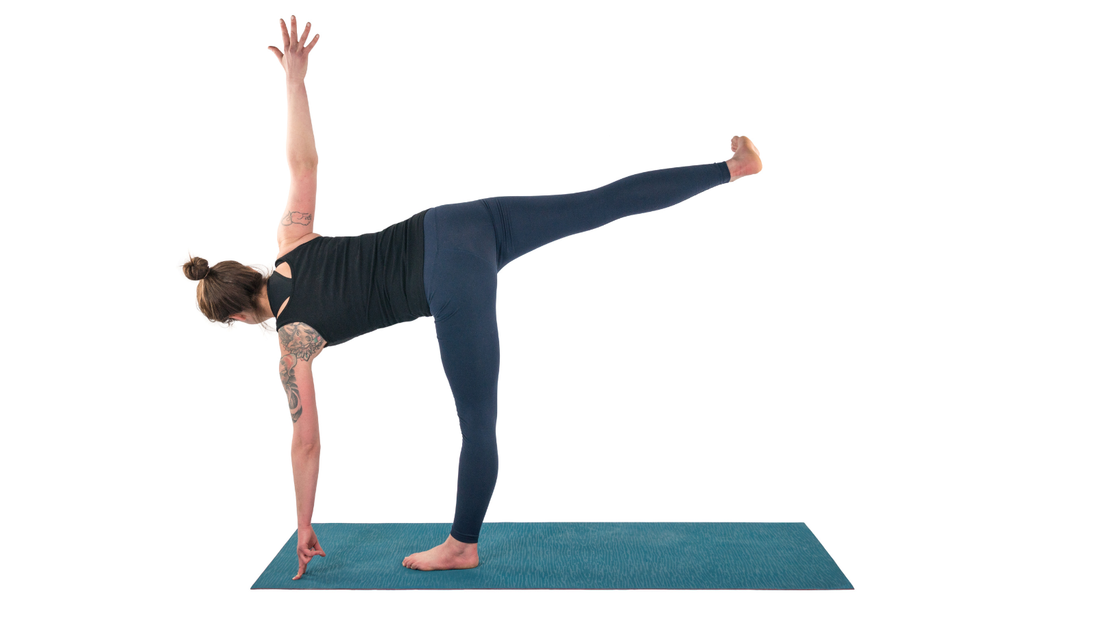 image depicts Half Moon Pose Ardha Chandrasana.