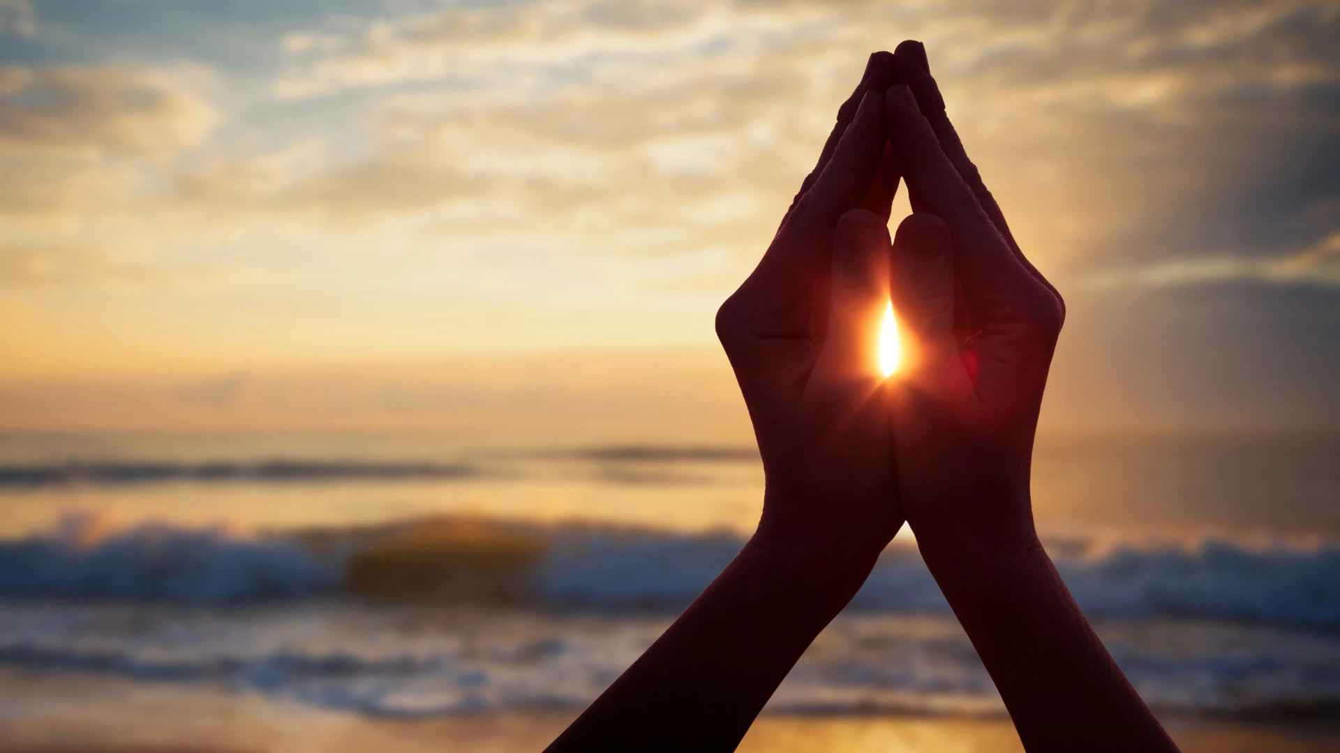 silhouette of female hands during sunset. Concept of life, joy and contentment.