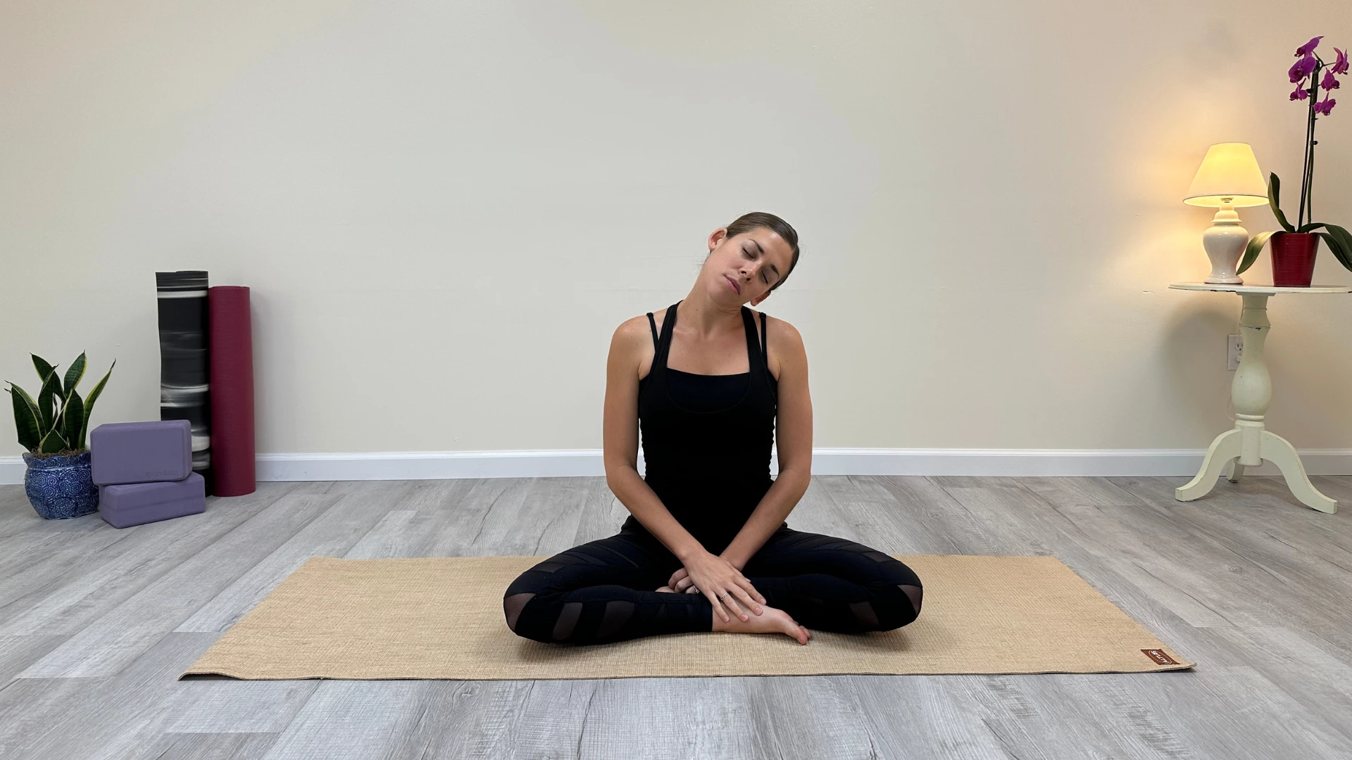 Neck Release is a yoga warm up to help increase lymphatic drainage.