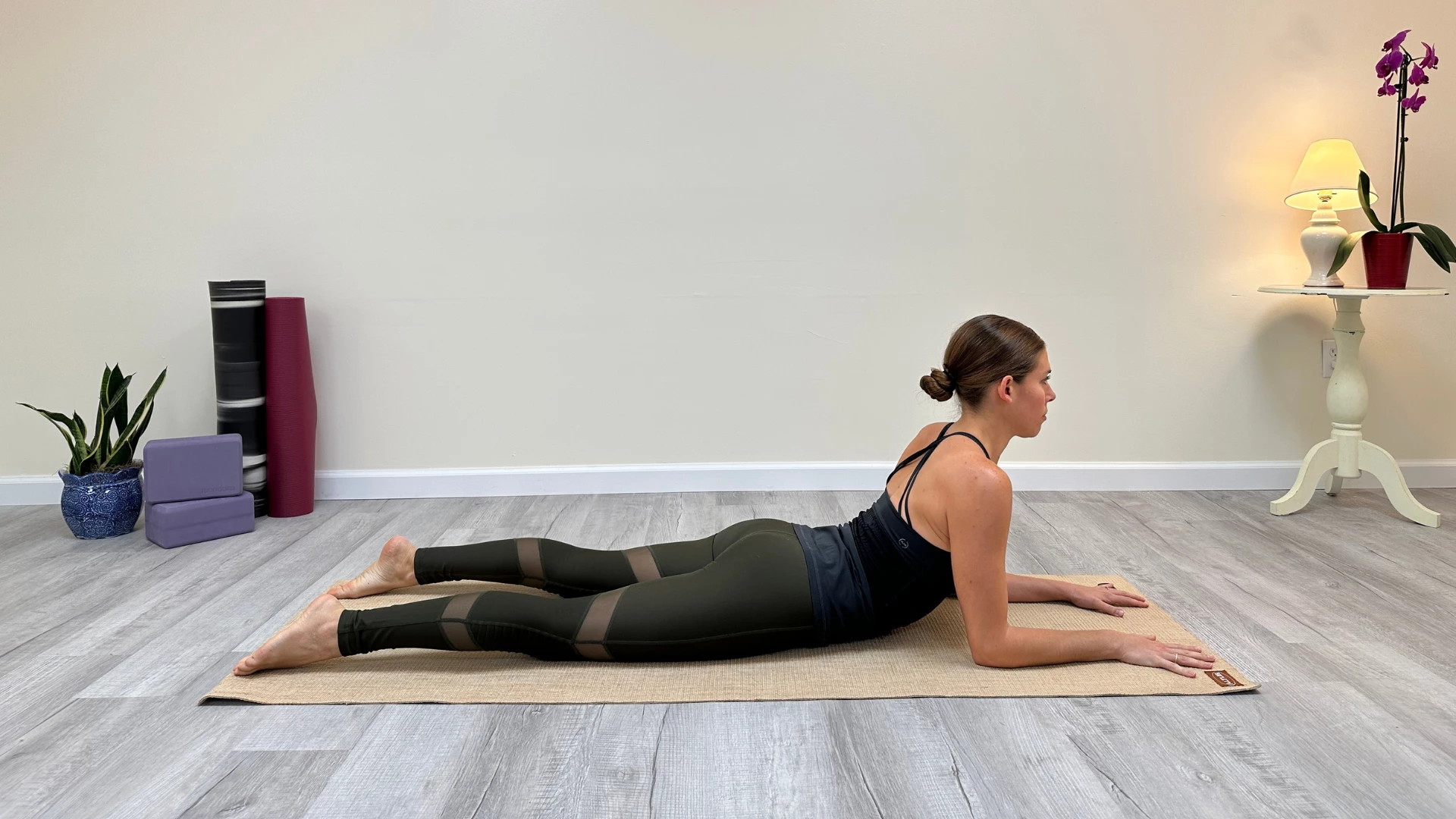 Yoga for lymphatic drainage includes Sphinx Pose